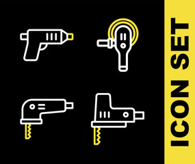 Set line Angle grinder, Electric jigsaw, and cordless screwdriver icon. Vector