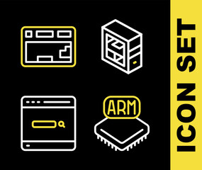 Set line Computer, Processor, Search engine and Keyboard icon. Vector