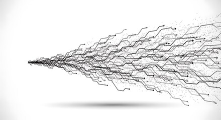 Vectore illustration of abstract digital data stream exploding from a point, isolated on white background