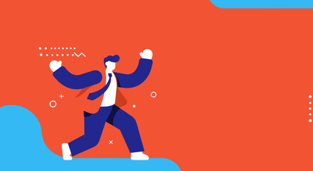 Dynamic illustration of an energetic business professional leaping forward with enthusiasm. Ideal for concepts of success, ambition, and career growth.