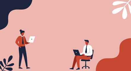 Diverse professionals working on laptops in a modern, abstract setting. Represents remote work, digital collaboration, and business productivity for tech and lifestyle use.