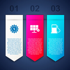 Set Solar energy panel, and Petrol or Gas station. Business infographic template. Vector