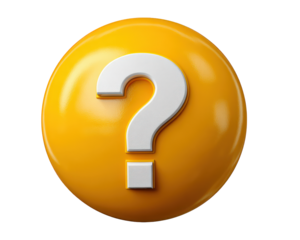 Yellow question mark symbol 3D rendering isolated on transparency background shiny surface round shape curiosity and inquiry concept modern design bright and cheerful mood