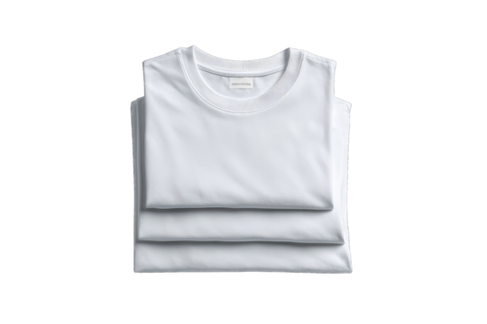 Three white t-shirts folded neatly