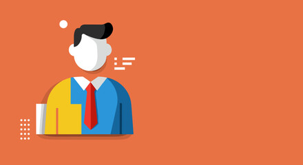Minimalist flat design illustration of a professional person icon on an orange background, representing business, communication, and profile concepts.
