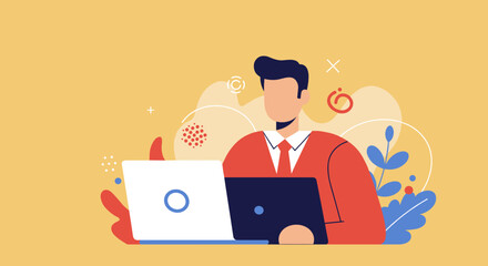 A focused professional works diligently on a laptop, symbolizing digital productivity, remote work, and modern business. Ideal for technology, education, or freelance concepts.