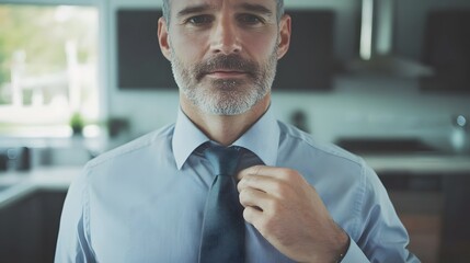 Portrait of a Confident Businessman Adjusting Tie