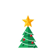 Festive Christmas Tree Illustration with Star, Ornaments, and Green Design.