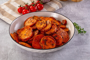 Tasty baked sweet potatoes with spices