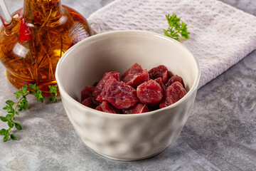 Diced raw beef meat cubes