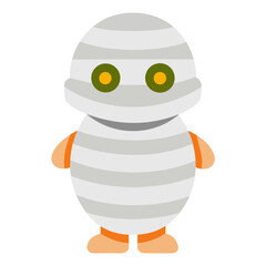 Cute cartoon mummy character with green eyes and orange accents