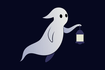 Friendly ghost holding a lantern on a dark background