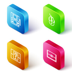 Set Isometric line Portable video game console, Computer mouse gaming, Mystery random box and Chest for icon. Vector