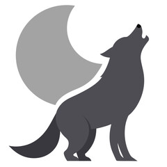 Stylized wolf howling at a crescent moon