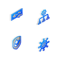 Set Isometric line Lead management, Cash back, Waterproof and Project icon. Vector