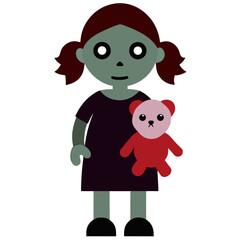 Cute zombie girl holding a teddy bear