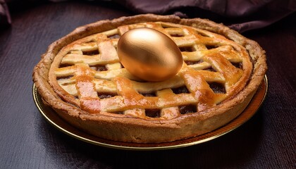 delicious pie with a golden egg centerpiece