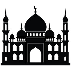 Black silhouette of a mosque with domes and minarets 4