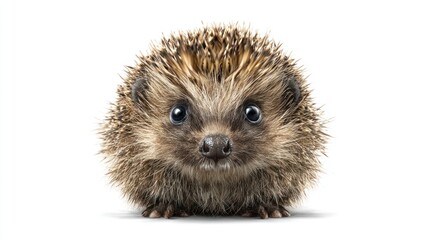 Obraz premium Cute Small Hedgehog Facing Forward on White Background