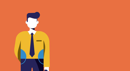Modern flat design illustration of a professional man in business attire against an orange background, suitable for corporate concepts and digital marketing.