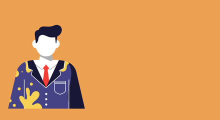 Minimalist illustration of a professional man in a blue suit with creative yellow splatters, symbolizing individuality and business innovation.