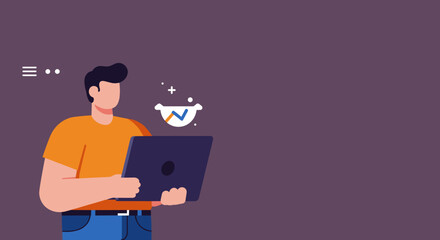 Modern man using a laptop for online work or learning, engaging with digital content and data analysis. Ideal for business, technology, and lifestyle concepts.