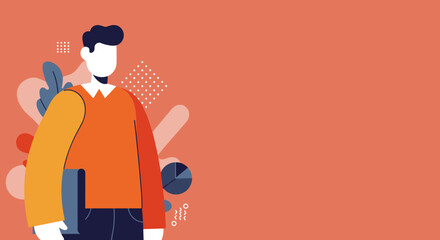 Modern flat design illustration of a professional person holding documents on an abstract background with business graphics. Ideal for corporate, education, or finance themes.