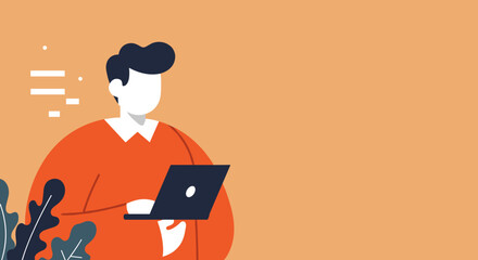 Stylized person working on a laptop, symbolizing remote work, online learning, and digital communication. Ideal for business and technology concepts.