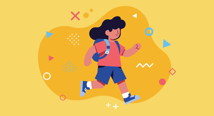 Energetic young student with a backpack running with enthusiasm. Vibrant illustration for school, education, or active lifestyle concepts.