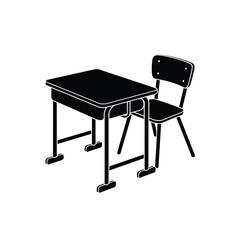 Vintage school desk and chair set isolated on white background