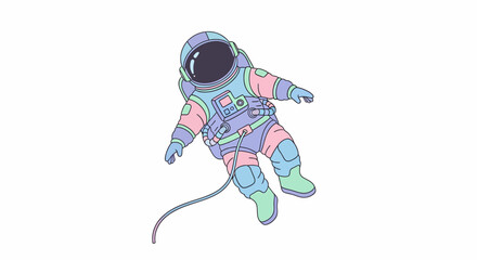 Colorful Cartoon Astronaut Floating in Space with Detailed Spacesuit Design.