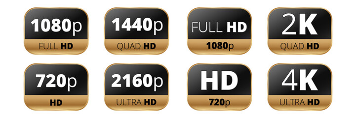 Resolution labels for hd, full hd, 2k, 4k, 720p, 1080p, 1440p, and 2160p displays.