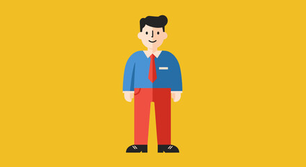 Flat design illustration of a smiling young man in business attire, perfect for corporate, finance, or customer service concepts.