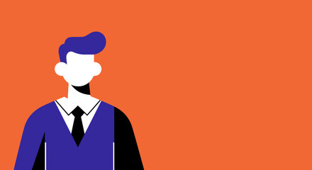Minimalist illustration of a professional businessman with an energetic orange background and ample copy space. Ideal for corporate, identity, or profile concepts.