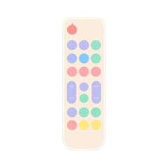 Minimalist flat design remote control featuring colorful pastel circular and oval buttons on a light beige body.