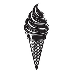 black Ice Cream Cone Silhouette Vector, High Quality Illustration on White Background