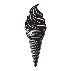 black Ice Cream Cone Silhouette Vector, High Quality Illustration on White Background