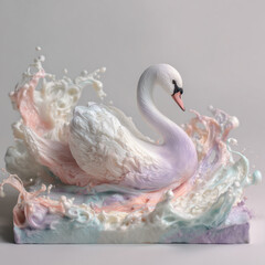 Pastel Swan in Whimsical Foam Splash
