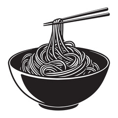 black Noodles in Bowl Silhouette Vector, High Quality Illustration on White Background