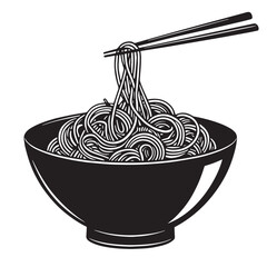 black Noodles in Bowl Silhouette Vector, High Quality Illustration on White Background