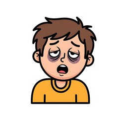 Obraz premium A cartoon character with brown hair, wearing a yellow shirt, appears to be crying or distressed, with tears streaming down their face.