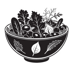 black Healthy Food Bowl Silhouette Vector, High Quality Illustration on White Background