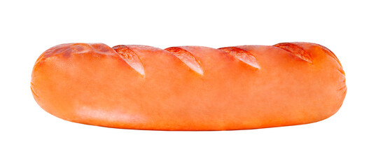 one grilled sausage, isolated on white background with clipping path