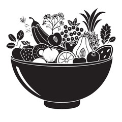 black Healthy Food Bowl Silhouette Vector, High Quality Illustration on White Background