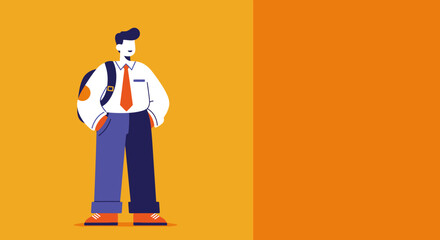 Smiling young man with backpack, ready for school, college, or a new journey. Ideal for concepts of education, youth, travel, or career beginnings.