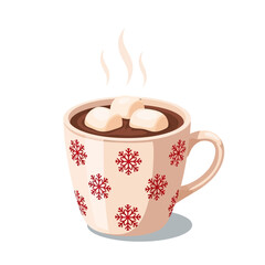 Hot Chocolate with Marshmallows in Snowflake Mug Illustration