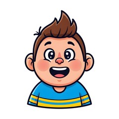 Obraz premium A cartoon illustration of a boy with a surprised expression, wearing a blue shirt with yellow stripes, standing in front of a white background.