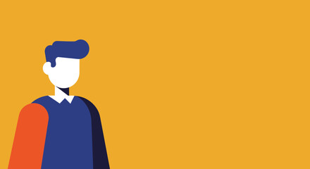 Minimalist illustration of a male figure with a blue shirt and orange background. Ideal for user profiles, identity, or general representation with copy space for business or lifestyle concepts.