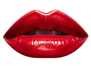 Glossy red lips isolated on transparent background