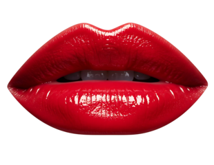 Glossy red lips isolated on transparent background